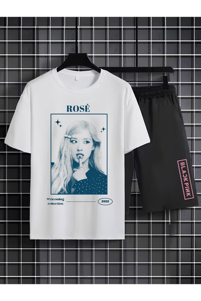 MAGORS تي شيرت قصير الأكمام من القطن المطبوع بطبعة ROSE FROM BLACKPINK K-POP ...