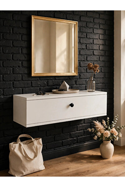 ENG AHŞAP Duvara Monte Kapaklı Makyaj Masası 80x25 | Beyaz MDF | Kapaklı Asma...