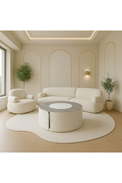 GLAMOURE HOME طاولة قهوة مودرن دائرية ذكية (2 في 1) قابلة للتمدد والتفكيك، مع...
