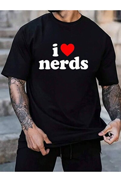 23ERVA 100% Cotton I Love Nerds Women's Men's Black Vacation Crew Neck Short ...