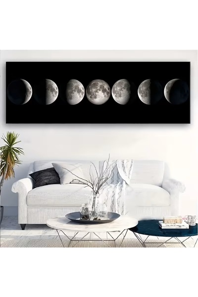 OEM Tablou decorativ pe pânză, model fazele lunii, 50x120 cm, pânză/lemn, neg...