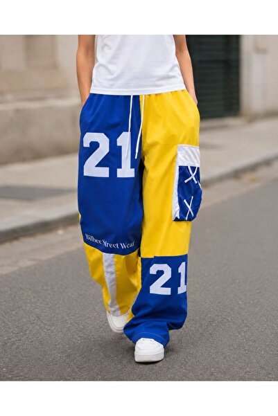 GRİİ WEAR Unisex Color Blocked Printed Wide Leg Cargo Pants