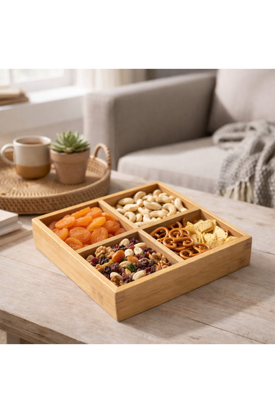 Generic Terreamour 4-Section Bamboo Organizer Tray with Dividers – Multipurpo...