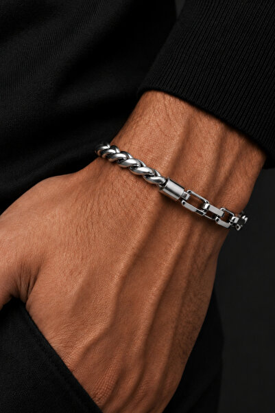 OSMANLI GÜMÜŞ Women's Men's Double Form Twisted and Cornered Chain Model Silv...