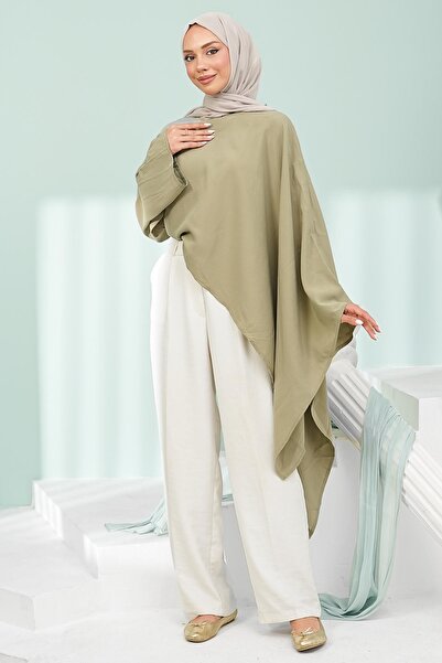 İmajButik Khaki Asymmetrical Cut Cape