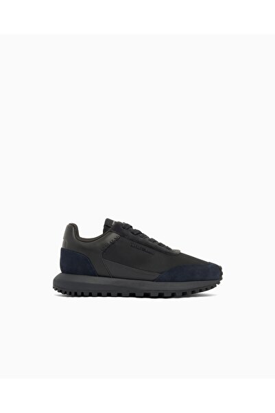 Emporio Armani Men's Breathable Mesh and Suede Detailed Comfortable Sole Blac...