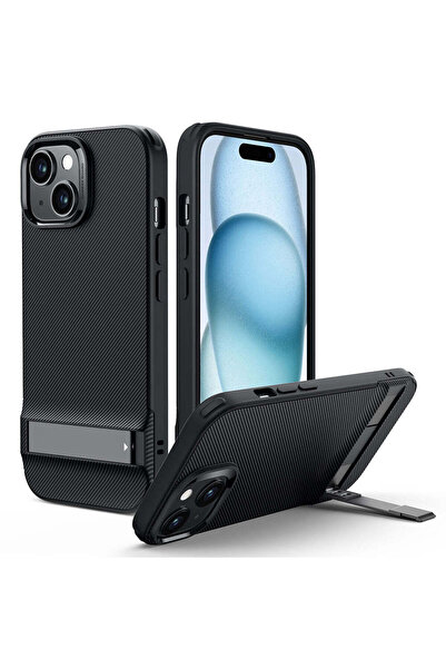 ESR Case with ring compatible with iPhone 15 Pro, silicone, Black - black