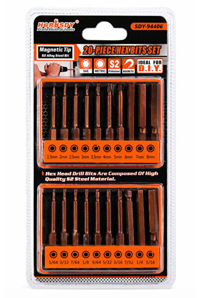 OEM Set de 20 de biți hexagonali HORUSDY S2, magnetici, metrici și în inchi, ...