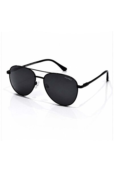 Fumes Velocity Polarized Aviator Sunglasses for Men & Women, Black Metal Fram...