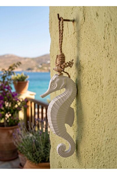 The Mia Retro Marin Beyaz Halat Askılı Denizatı Obje 30 cm