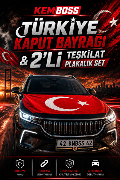 KEMBOSS Türkiye Kaput Bayrağı ve Teşkilat Plakalık Seti - 130x160 cm Lastikli...