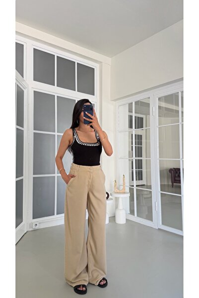 GAUS CO Bej Yıkamalı Tencel Denim Pantolon GAUS-01786