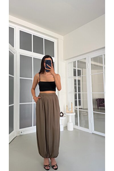 GAUS CO Haki Yumuşak Dokulu Saten Şalvar Pantolon GAUS-01812