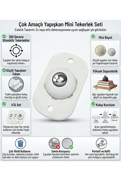 Silvanature 360° rotirajući lepljivi mini točkovi, set od 4 – samolepljivi vi...