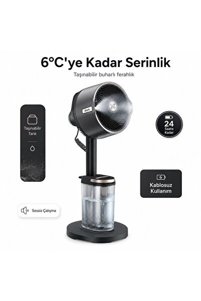 Shark Pro Mist Şarjlı Buharlı Ayaklı Vantilatör Koyu Gri 20 Metre Güçlü Hava ...