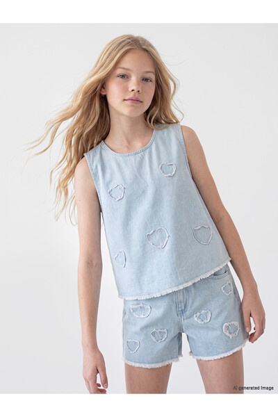 LC Waikiki Esvab • Modern & Distinctive Appliqué Detailed Girls' Jean Blouse