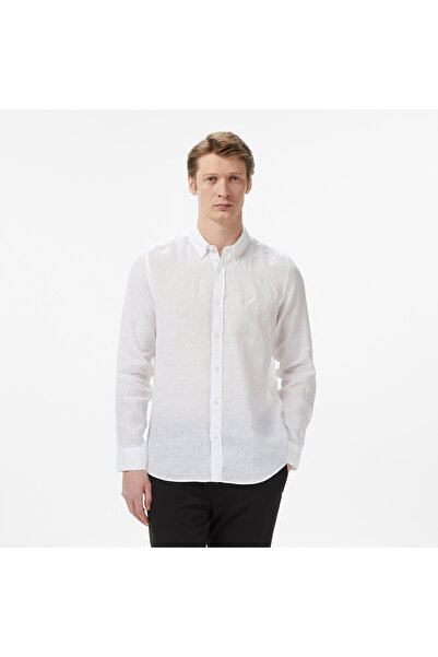 Nautica Erkek Beyaz Regular Fit Keten Gömlek