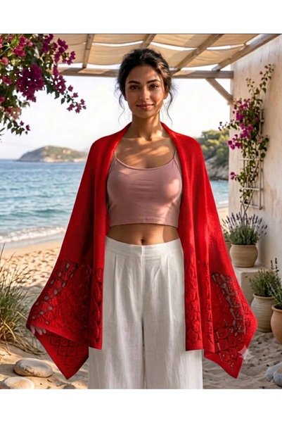 CebeTriko PAMUK İNCE ZARİF DÖKÜMLÜ KADIN OMUZ ŞALI TRİKO AJURLU ŞAL