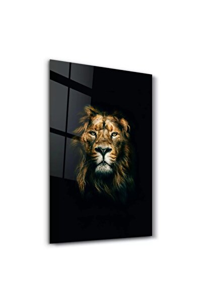 OEM Tablou decorativ pe sticlă, din sticlă securizată, model leu, 46x72 cm, f...