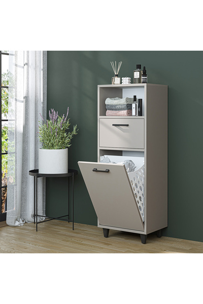 ROOMART Çamaşır Sepetli Banyo Dolabı, Çok Amaçlı Çekmeceli Dolap 45 cm