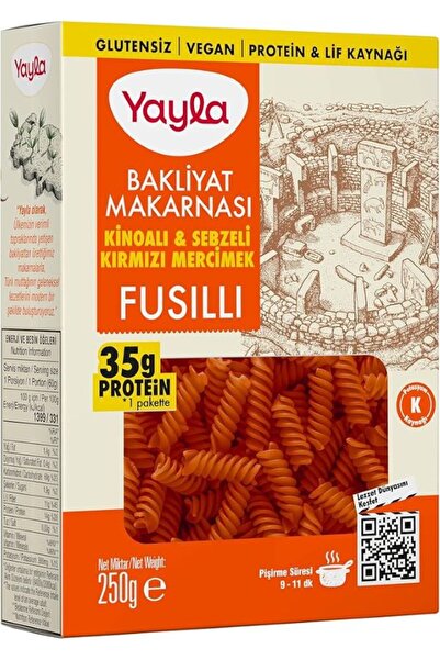 Yayla BAKL.MAK.KİNOALI & SEBZELİ KIRMIZI MERCİMEK FUSILLI 250 GR *6'LI