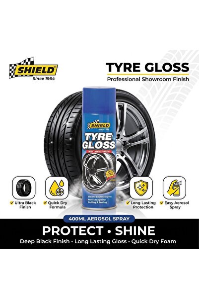 SHIELD منظف إطارات لامع بخاخ أيروسول 400 مل - منظف إطارات أسود عميق بمظهر رطب...