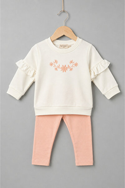 Bip Baby Floral Embroidered Sleeves Ruffled Two-Thread Baby Kids Two-Piece Set