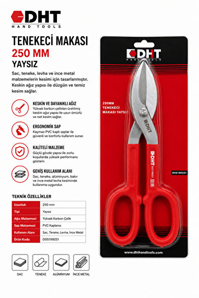 DHT 250 mm Yaysız Tenekeci Makası Profesyonel Sac Metal Teneke Kesme Makası