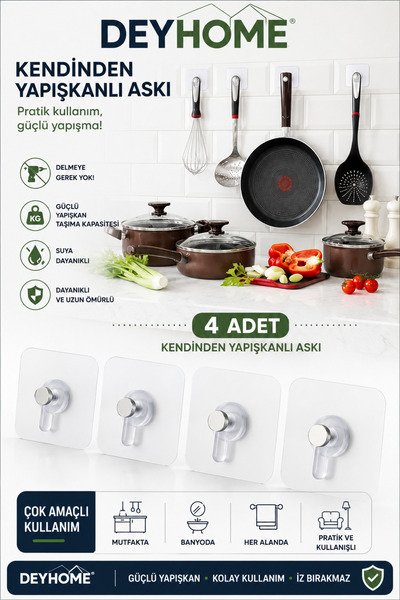 DEYHOME Süper Güçlü Çerçeve Askısı Pin Delgisiz Vidalı Tırnak Kanca Yapışkanl...
