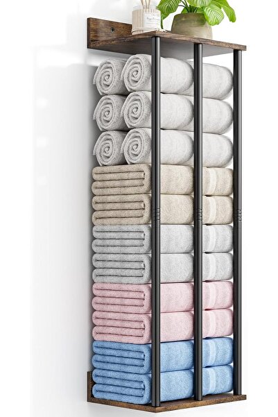 Dotail Suport prosoape, 2 rafturi din lemn, 30 x 23 x 89 cm, metal și lemn, Maro