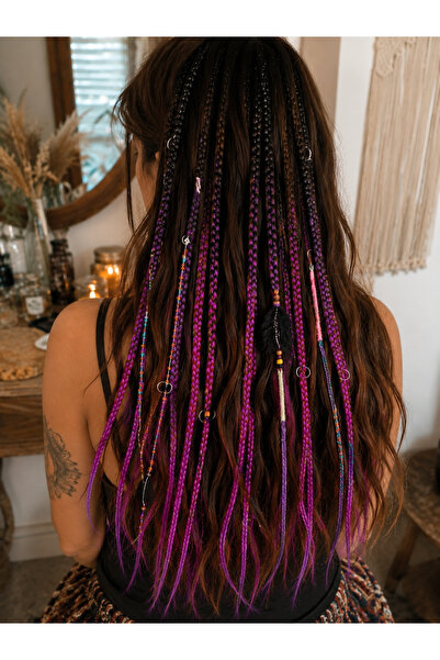 YASEMİN KAPLAN 15-Piece Black Purple Ombre Braided Hair Clips with Flat and D...