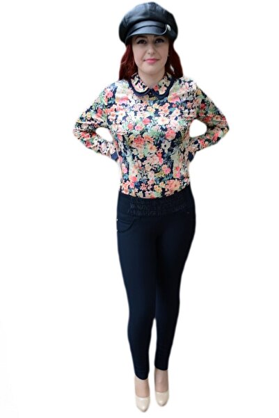 OEM Pantalon fashion, de culoare bleumarin, strasuri aplicate