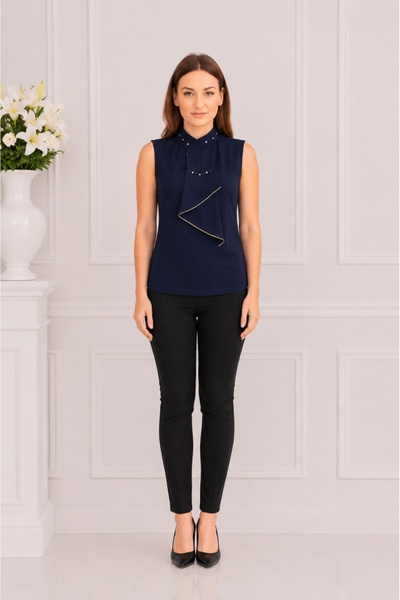 OEM Bluza tinereasca de vara, nuanta bleumarin cu volanas decorativ