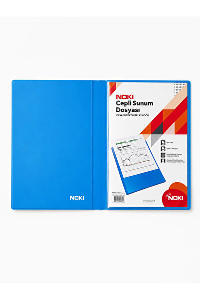 Noki 100'lü Mavi Kapaklı Cepli Sunum Dosyası | A4 Şeffaf Dosya Klasörü 100 Ya...