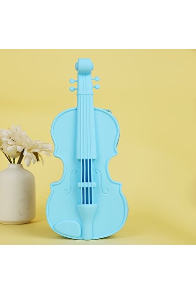 Choice Blue Violin Pencil Case with Musical Note Cutouts, Cute Silicone Pen B...