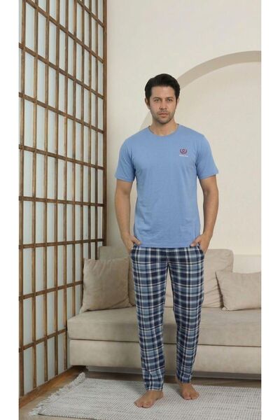 Ryam Mooda Men's Logo Embroidered and Plaid Patterned Cotton Pajama Set