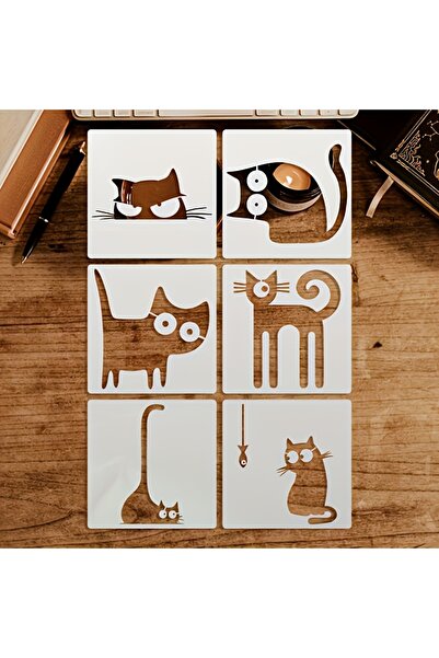 Choice 6Pcs 6Pcs Reusable and Washable 6-Hole Cat-Shaped Drawing Templates - ...