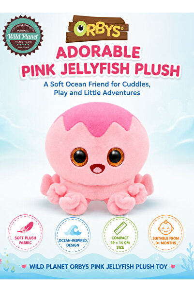 Wild Planet ORBYS Pink Jellyfish Plush Toy, Soft Ocean Stuffed Animal with Am...