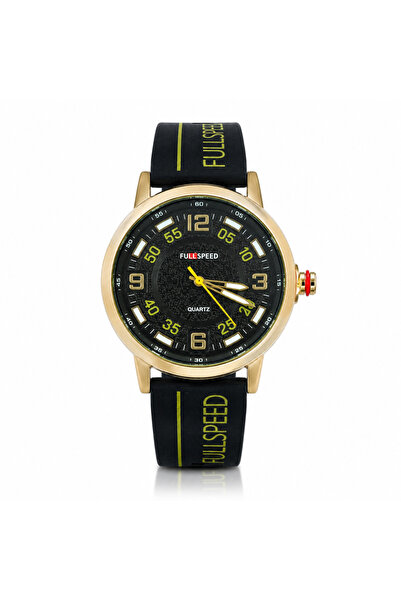 FULLSPEED Ceas Bărbătesc Quartz cu Curea Neagră din Silicon și Carcasă Gold –...