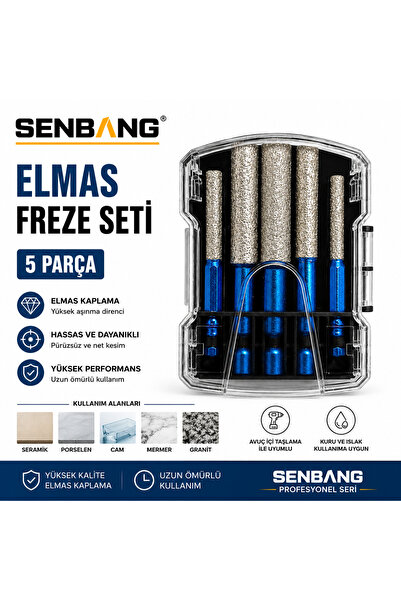 SENBANG Elmas Freze Seti 5 Parça 6-8-10-12 mm Elmas Kaplı Taşlama Uç Seti Cam...