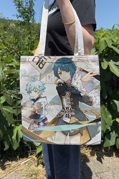 ZipZap Xingqiu Genshin Impact V2 Double-Sided Canvas Print Tote Bag Anime Bag