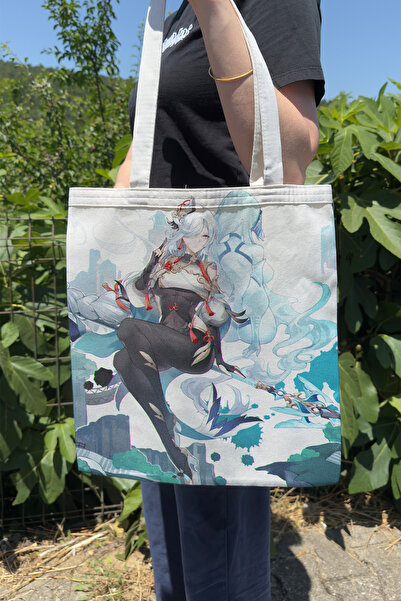 ZipZap Shenhe Genshin Impact V2 Double-Sided Canvas Print Tote Bag Anime Bag
