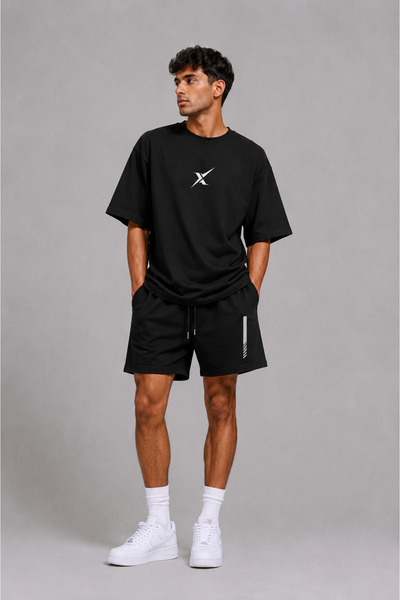 ARMHEM Beautifully Printed Loose and Comfortable Black T-Shirt and Shorts Set.
