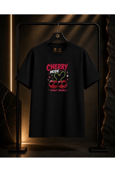 GOB Collection Unisex Cherry Mode Cherry Printed 100% Cotton Oversize Crew Ne...