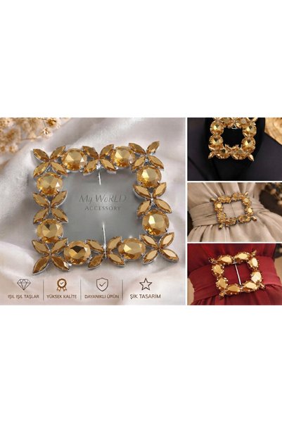 MY WORLD ACCESSORY مشبك مربع الشكل مزين بالأحجار الملونة