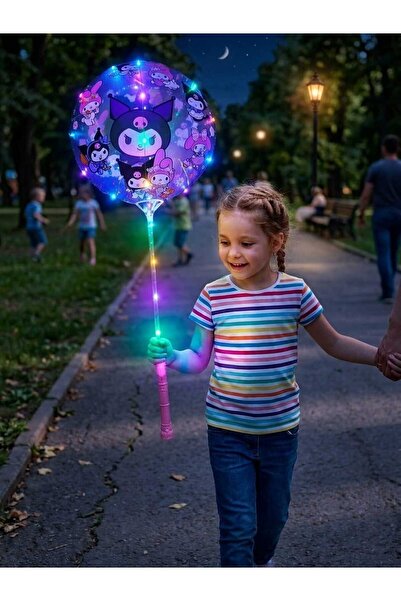 CEDAN Işıklı 3 fonksiyonlu Kuromi Figürlü Balon İçinde Balon – Şeffaf LED Işı...
