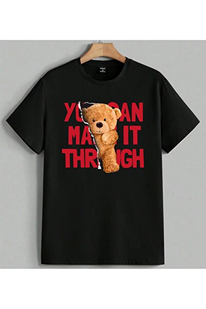 ELFERA Yuiuan Manifest Teddy Bear Printed Unisex Oversize T-Shirt Black