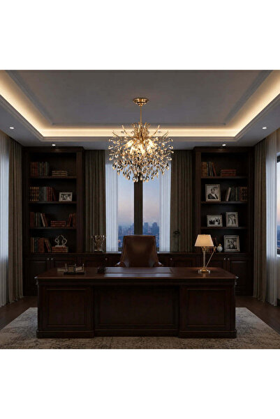 OEM Candelabru Cristal PROWES Eleganza, 8xE14, D50 cm, Auriu, Inaltime Reglab...