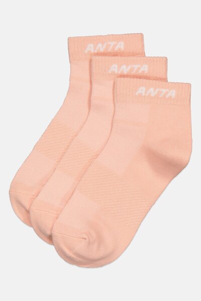 Anta Kids Girl 3 Pairs Brand Logo Ankle Socks, Pink