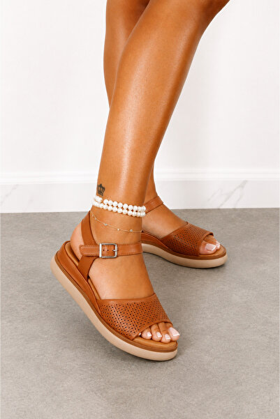 UYEGE Urla Series Tan Genuine Leather Women's Sandals Orthopedic Sole Daily C...